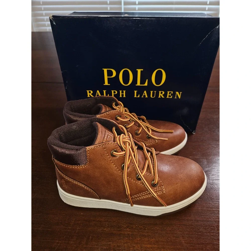 POLO RALPH LAUREN TAN POLO COURT SNEAKER BOOT Child Size 12.5 New in box